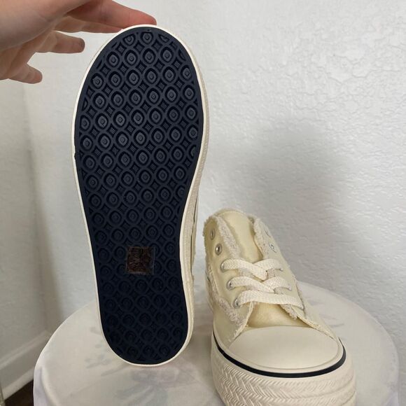 Butter Yellow Cream Distressed Canvas Platform Lace Up Sneaker 10.5 / EU 41 - Picture 5 of 8